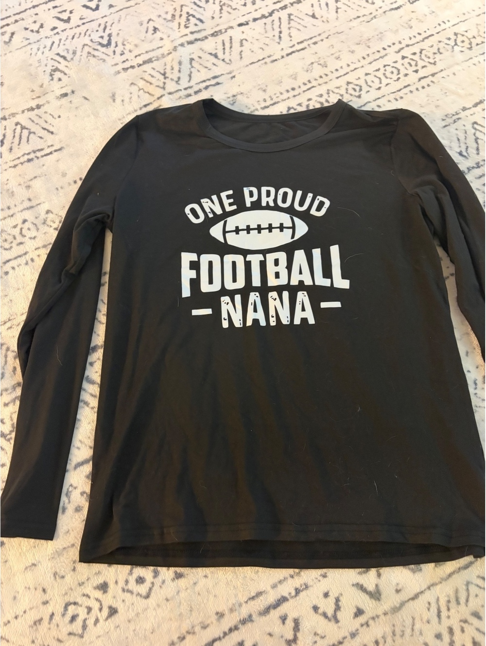 Black Long Sleeve Shirt with 'One Proud Football Nana' Print, Size M
